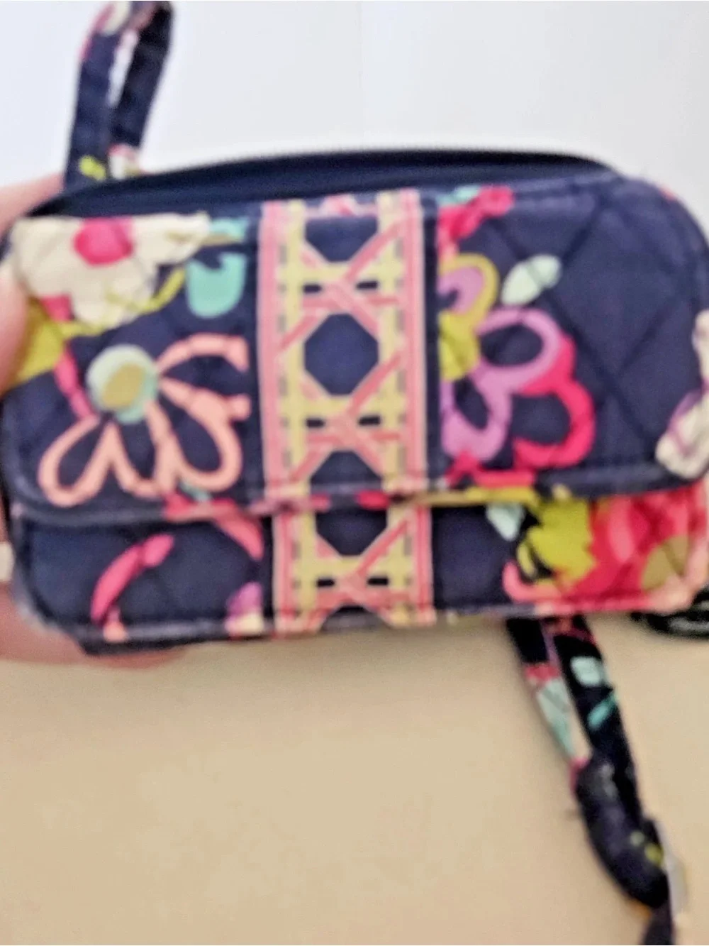 Vera Bradley Navy Floral Quilted Mini Crossbody with Pink & Lime Accents